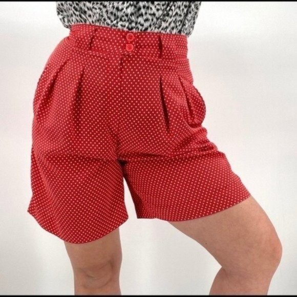 Vintage Pants - Vintage Liliane Burty Paris Red Polka Dot High Rise Shorts | Size Medium